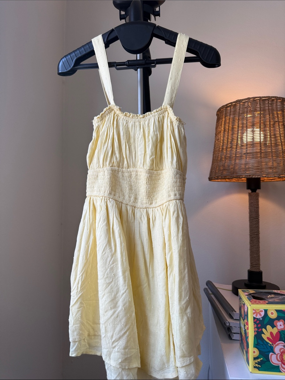 Hollister Light Yellow Smocked Waist Jumpsuit